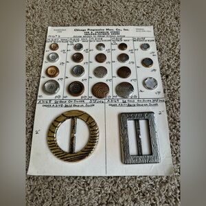 Salesman sample cards vintage buttons mixed colors metal Chicago buckle